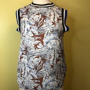 Zara Special-T Brown and Blue Leaf Print Muscle Tee